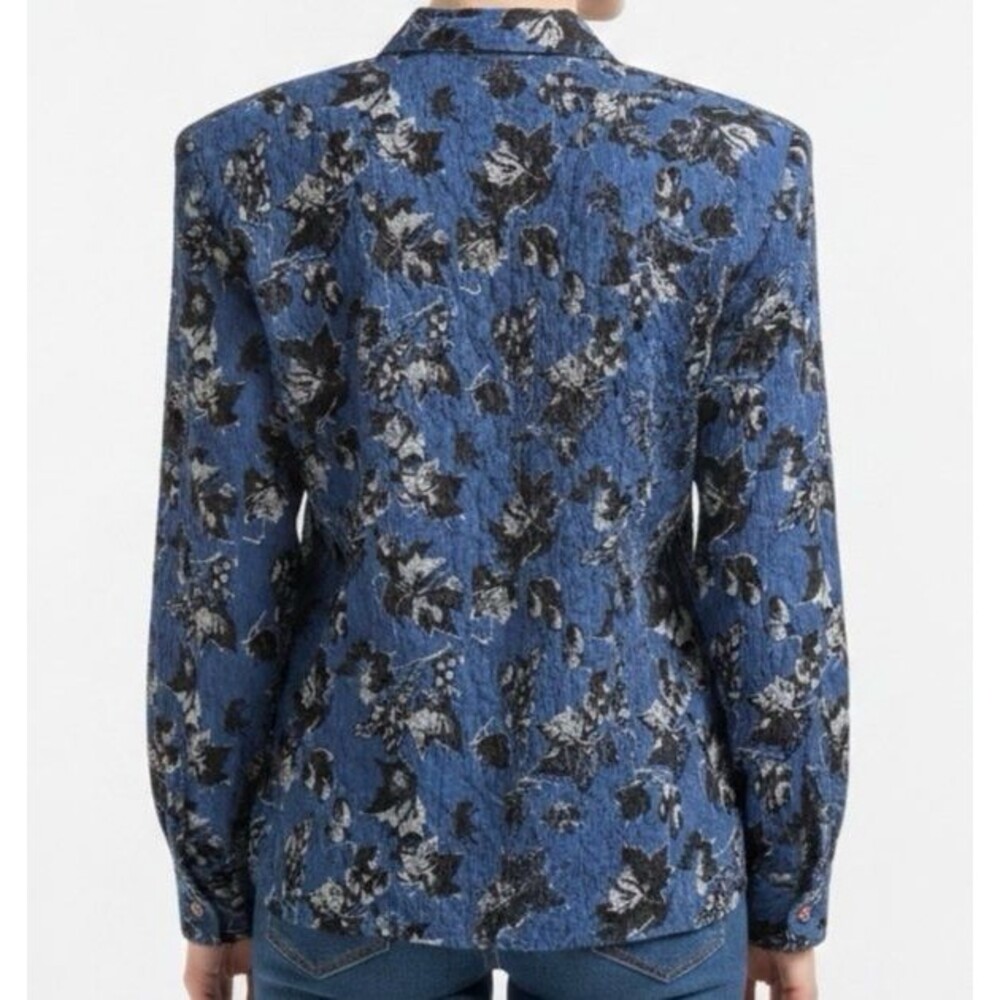 Vintage JENNA Silk Long Sleeve Floral Blouse Women 10 Blue Black 90s Hong Kong